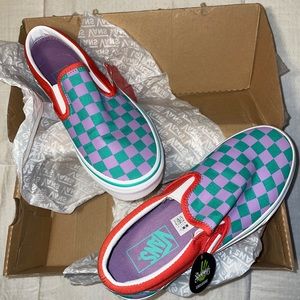 Checkered red purple vans